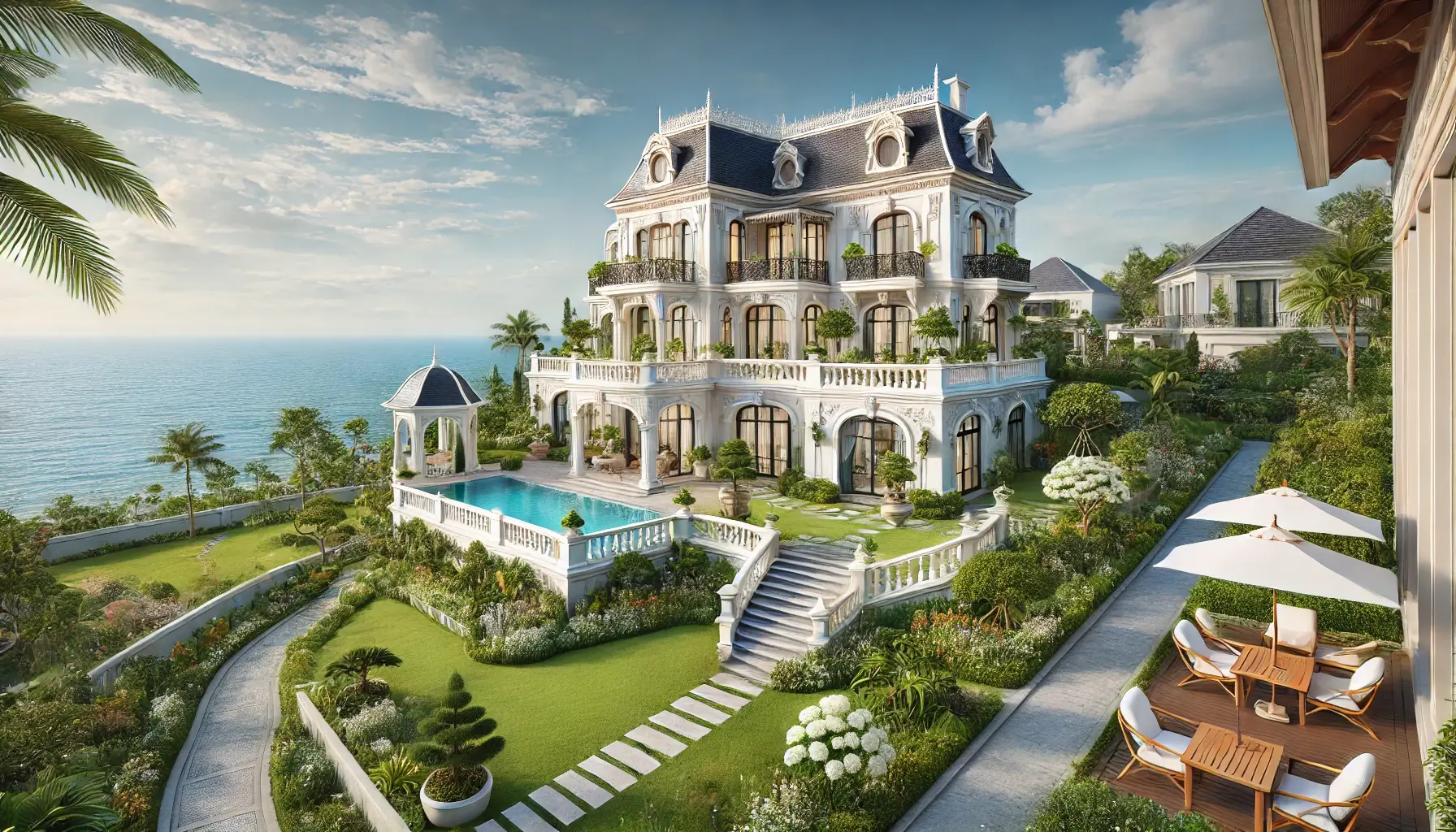 French Garden Villa with a sea view