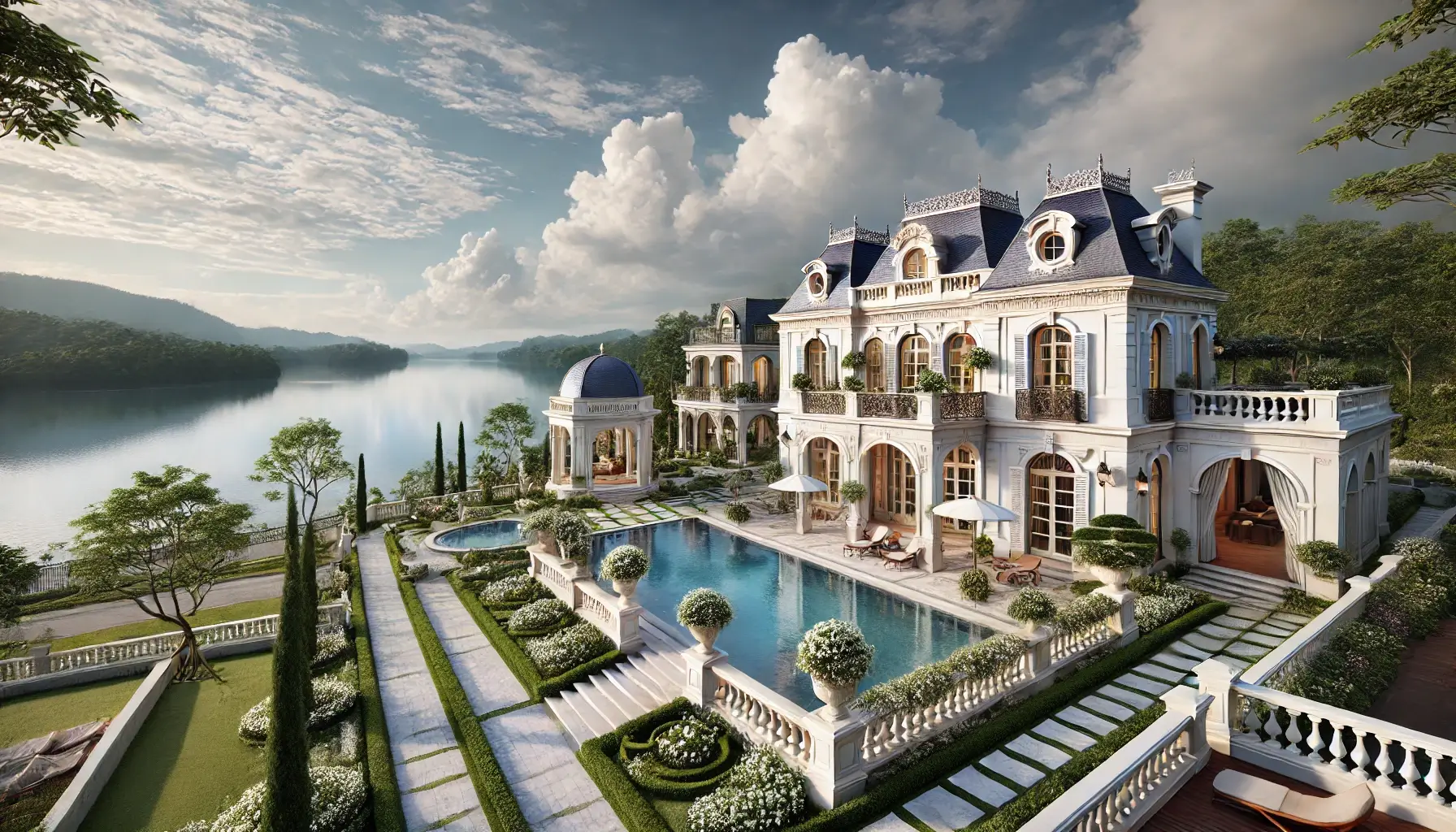 French Garden Villa with a large premium lake view