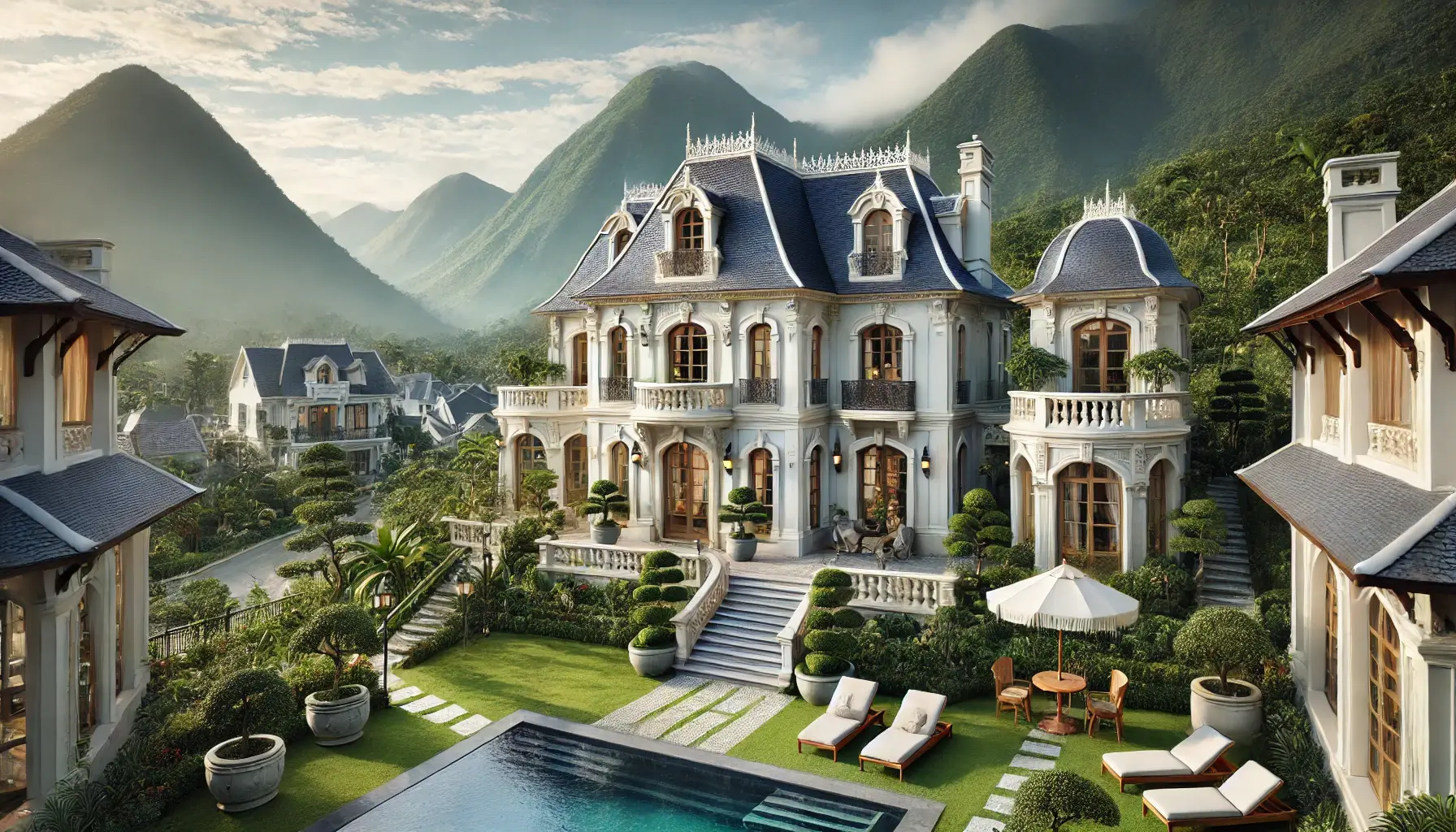 French Garden Villa with premium mountain view