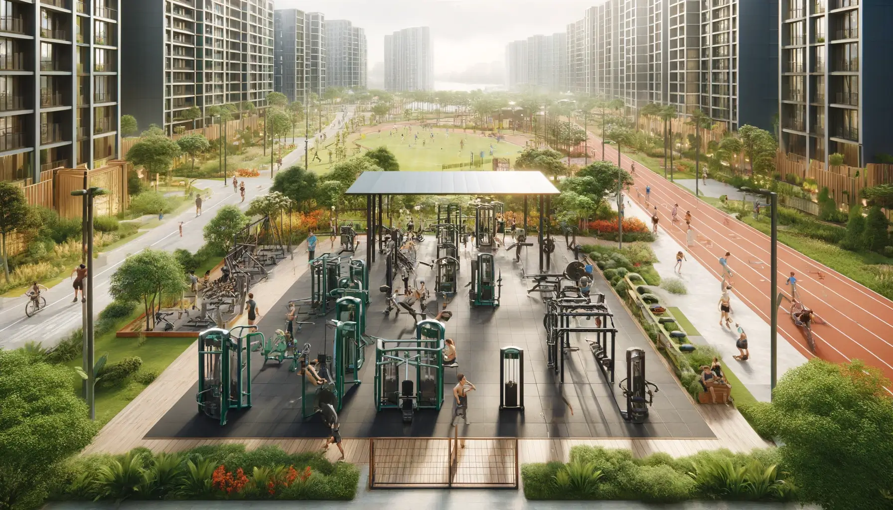 3D design image of the outdoor gym and running track